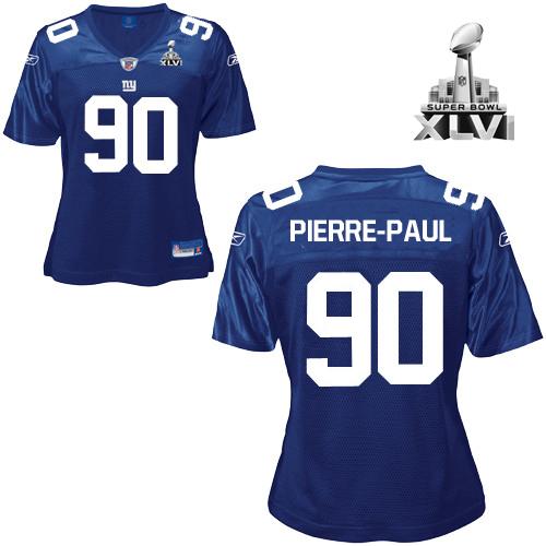 Giants #90 Jason Pierre-Paul Blue Women's Team Color Super Bowl XLVI Stitched NFL Jersey